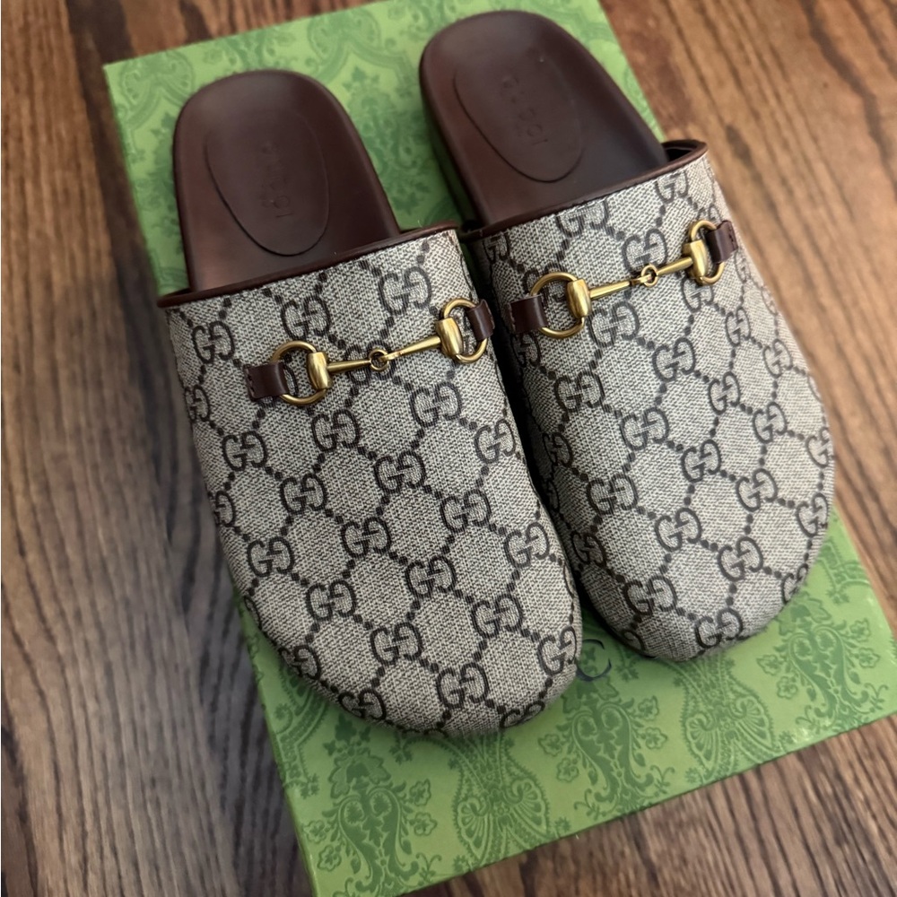 Gucci Beige and Brown Women's Horsebit Mules